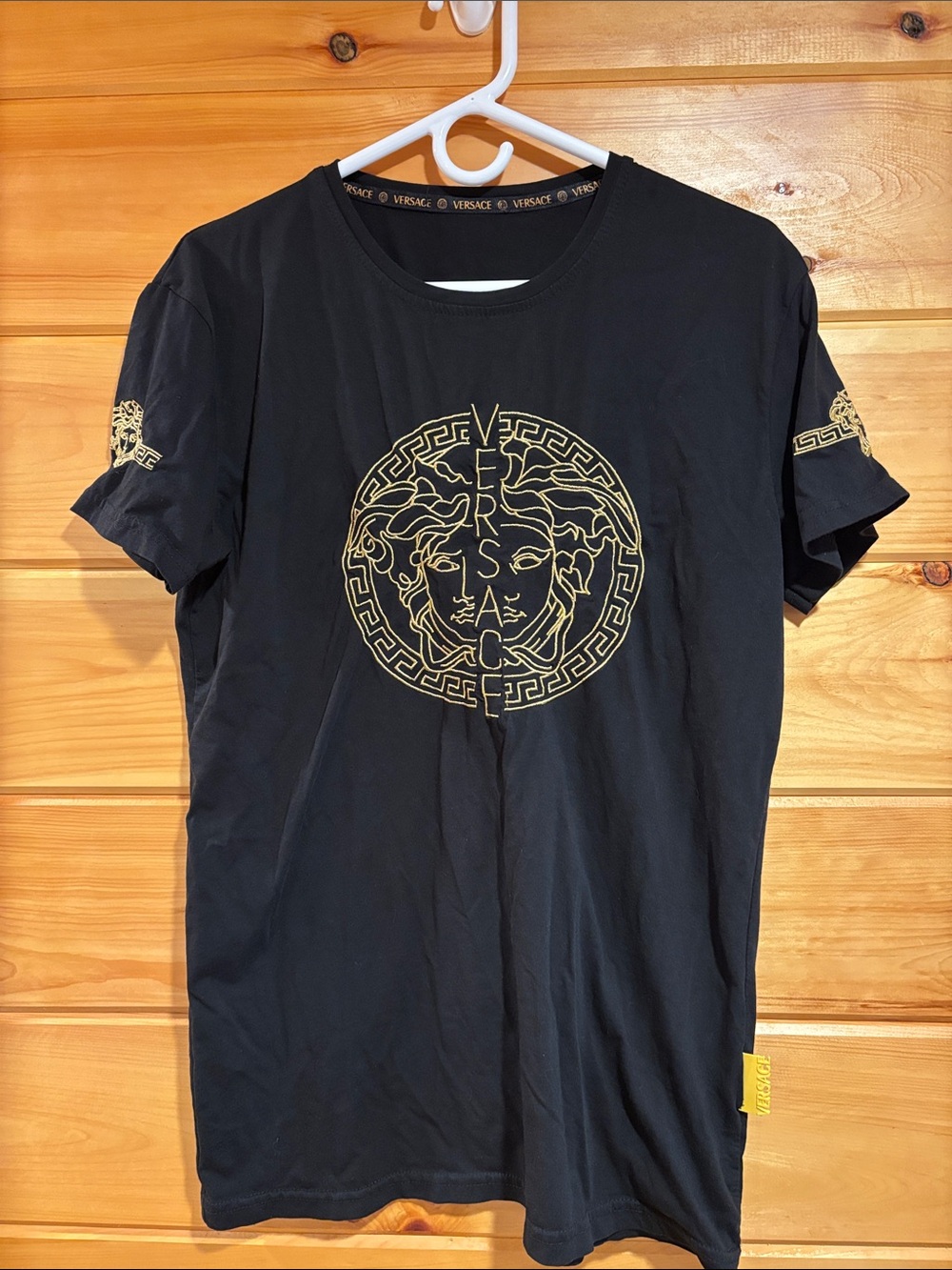 Versace Black Tee with Gold Medusa Emblem